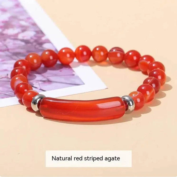 Beautysky natural stone bracelet for women made with natural red striped agate beads