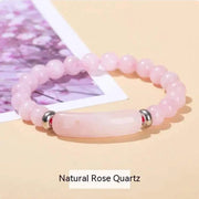 Natural stone bracelet for women made of natural rose quartz beads with silver accents
