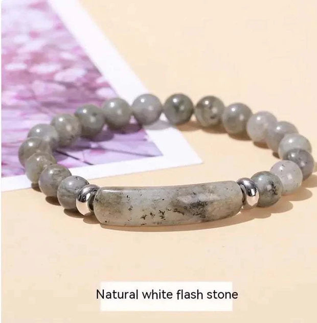 Beautysky natural stone bracelet for women featuring natural white flash stone and silver accents