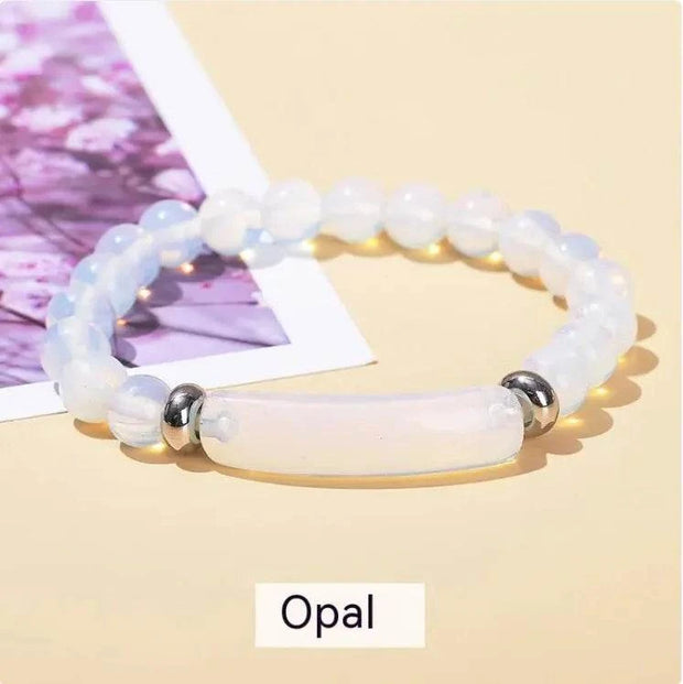 Beautysky natural stone bracelet for women featuring opal beads with silver accents