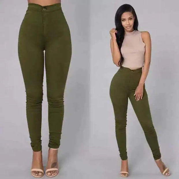 Jean skinny taille haute pour femmes.