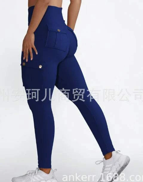 Pantalons de yoga femme en bleu marine avec poches et taille haute pour un confort optimal