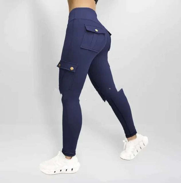 Pantalons de yoga femme en bleu marine avec poches et coupe flatteuse pour le confort et la mobilité