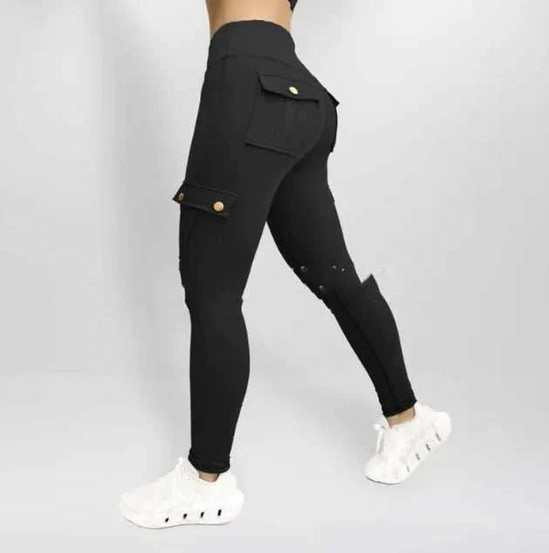 Pantalons de yoga femme noir de Beautysky avec poches et détails modernes, confortables pour l'exercice