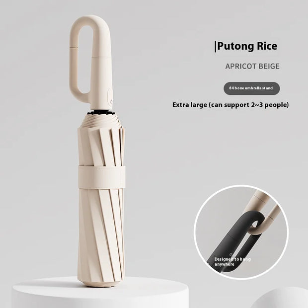 Parapluie tempête 84 baleines beige avec design compact et support pour deux à trois personnes