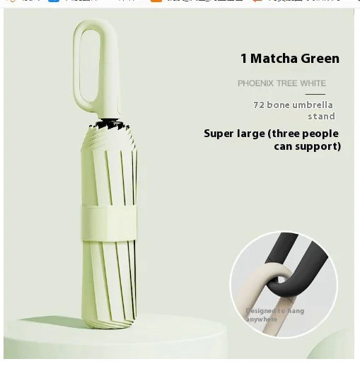 Parapluie tempête 84 baleines dans un design vert matcha, idéal pour un grand abri sous la pluie