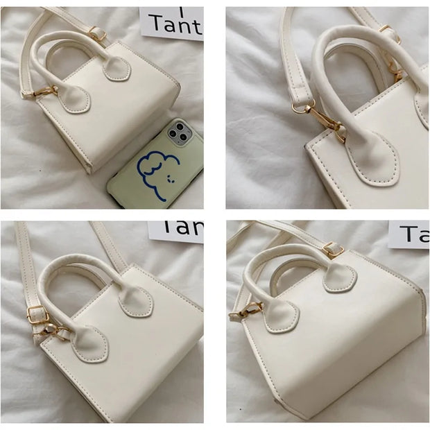Petit sac à main cuir Beautysky blanc élégant avec bandoulière réglable.