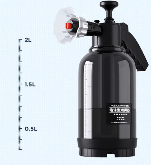 Pulvérisateur mousse avec buse réglable en noire, capacité jusqu'à 2L pour un usage pratique