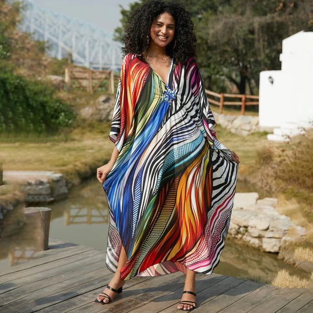 Robe bohème été femmes multicolore avec motifs vibrants pour un style décontracté et élégant