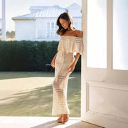 Robe châle décontractée en crochet blanche avec manches dénudées et ceinture à la taille