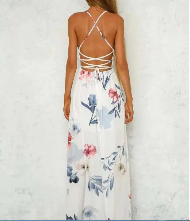 Robe ample d'été femme à fleurs avec dos lacé de Beautysky pour une élégance décontractée