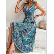 Robe tendance femme à manches sans, motif imprimé coloré, idéale pour les occasions estivales