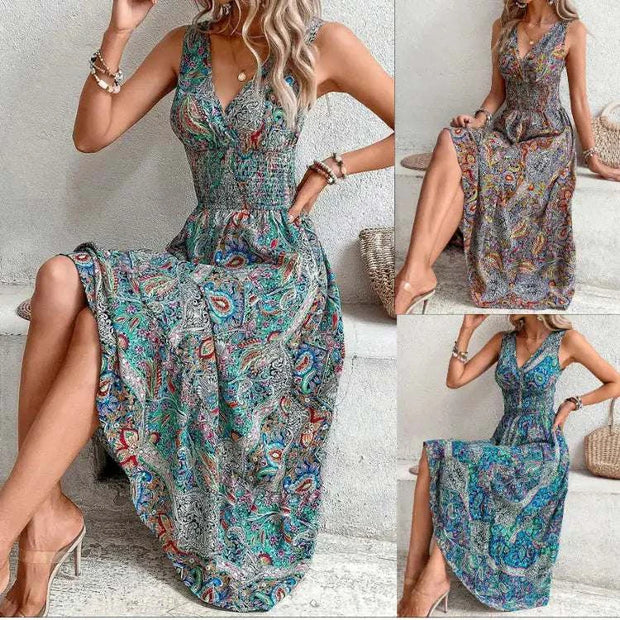 Robe tendance femme élégante avec motifs colorés, idéale pour les sorties estivales