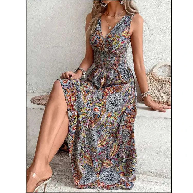 Robe tendance femme Beautysky avec imprimé coloré et décolleté en V, idéale pour l'été