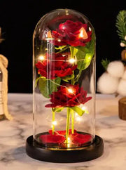 Beautysky roses sous cloche verre avec lumières LED pour une décoration intérieure élégante