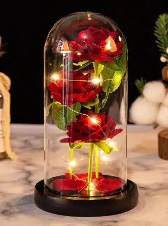 Beautysky roses sous cloche verre avec lumières LED pour une décoration intérieure élégante