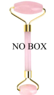 Rouleau facial jade Beautysky en rose avec poignées dorées pour le soin de la peau