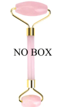 Rouleau facial jade Beautysky en rose avec poignées dorées pour le soin de la peau