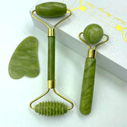 Ensemble de rouleau facial jade Beautysky avec rouleau lisse et en picots pour soins de la peau