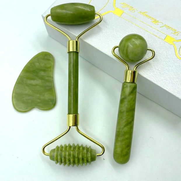 Ensemble de rouleau facial jade Beautysky avec rouleau lisse et en picots pour soins de la peau