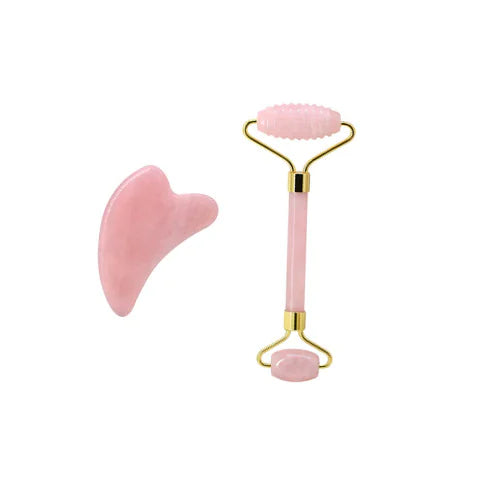 Set de rouleau facial jade et outil gua sha en quartz rose pour un soin de la peau revitalisant