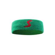 Bandeau fitness vert de Beautysky avec logo rouge pour un maintien optimal lors des entraînements