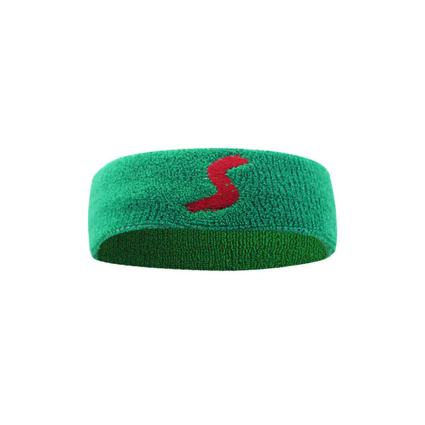 Bandeau fitness vert de Beautysky avec logo rouge pour un maintien optimal lors des entraînements