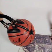 Basketball-inspired handbag with chic design and leather handle.