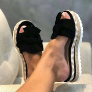 Sandales à plateforme femme Beautysky noires avec un nœud et semelle en jute pour un style estival