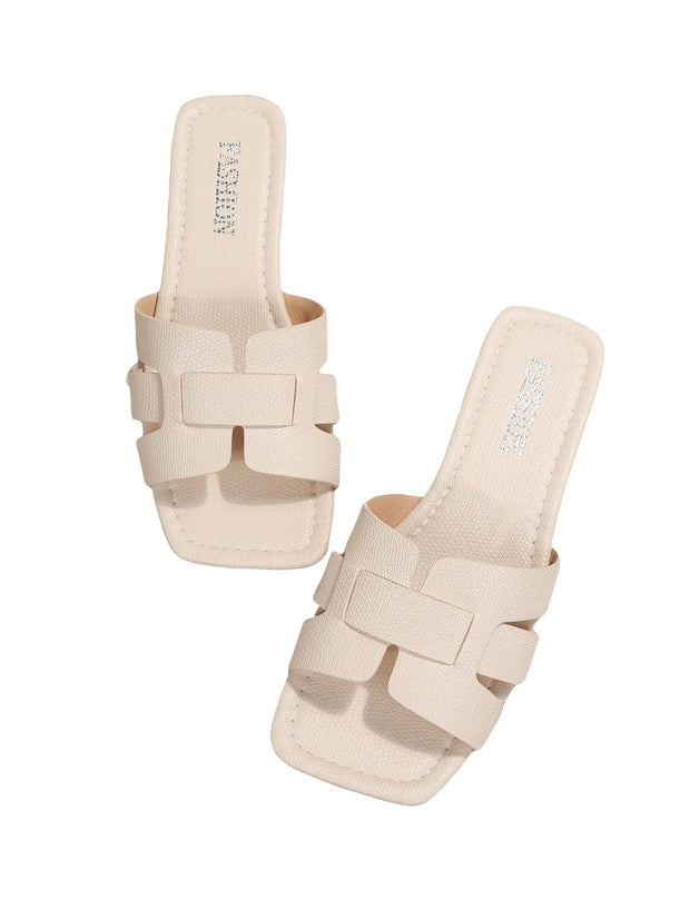 Sandales plates élégantes à motif peau de serpent beige avec bride en H de Beautysky.