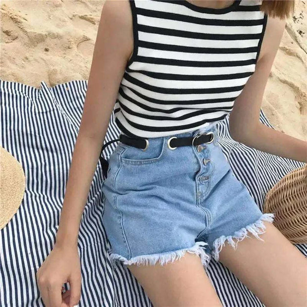 Short en jean taille haute Beautysky avec ceinture, idéal pour le confort et le style.