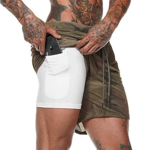 Shorts de course fitness Beautysky avec poche pour téléphone et design camouflage