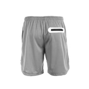 Shorts de course fitness gris avec poches latérales et ceinture élastique pour un ajustement confortable