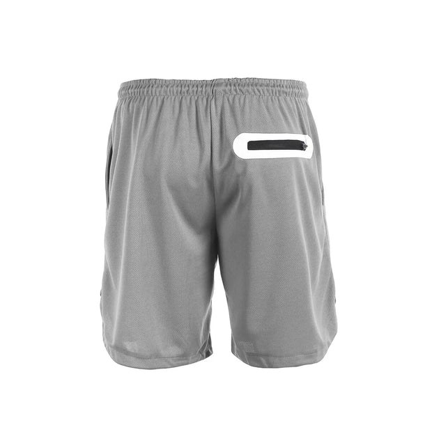 Shorts de course fitness gris avec poches latérales et ceinture élastique pour un ajustement confortable