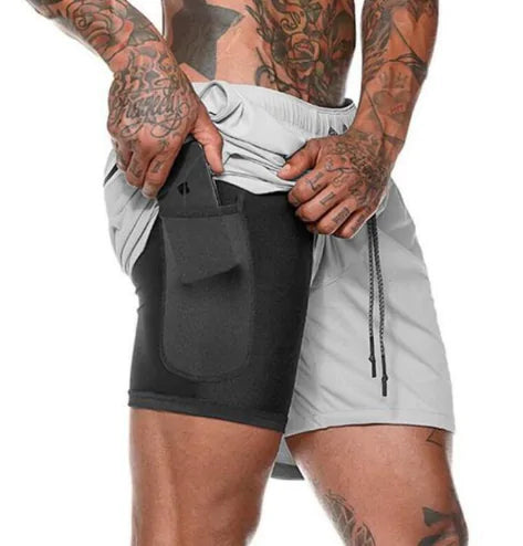 Shorts de course fitness Beautysky gris avec poche latérale pratique pour le rangement.