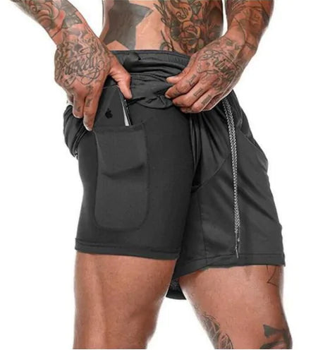 Shorts de course fitness Beautysky noirs avec poche pour téléphone et cordon de serrage