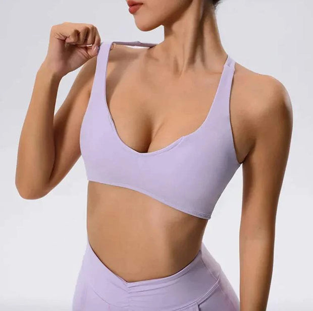 Soutien-gorge sport femme Beautysky en violet avec bretelles larges pour un confort optimal lors des activités physiques