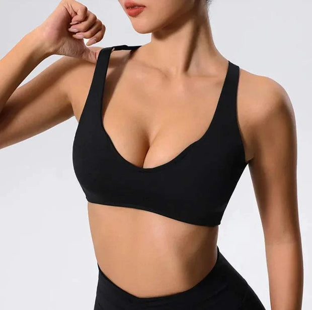Soutien-gorge sport femme noir avec maintien optimal pour les activités sportives et le confort au quotidien