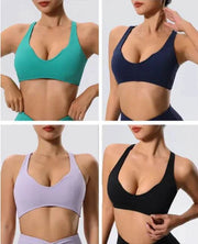 Quatre soutiens-gorges sport femme de Beautysky en différentes couleurs pour le confort et le maintien durant l'exercice.
