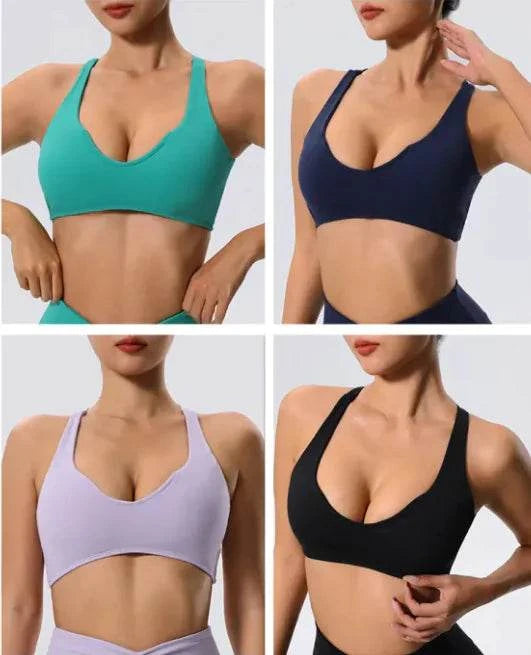Quatre soutiens-gorges sport femme de Beautysky en différentes couleurs pour le confort et le maintien durant l'exercice.