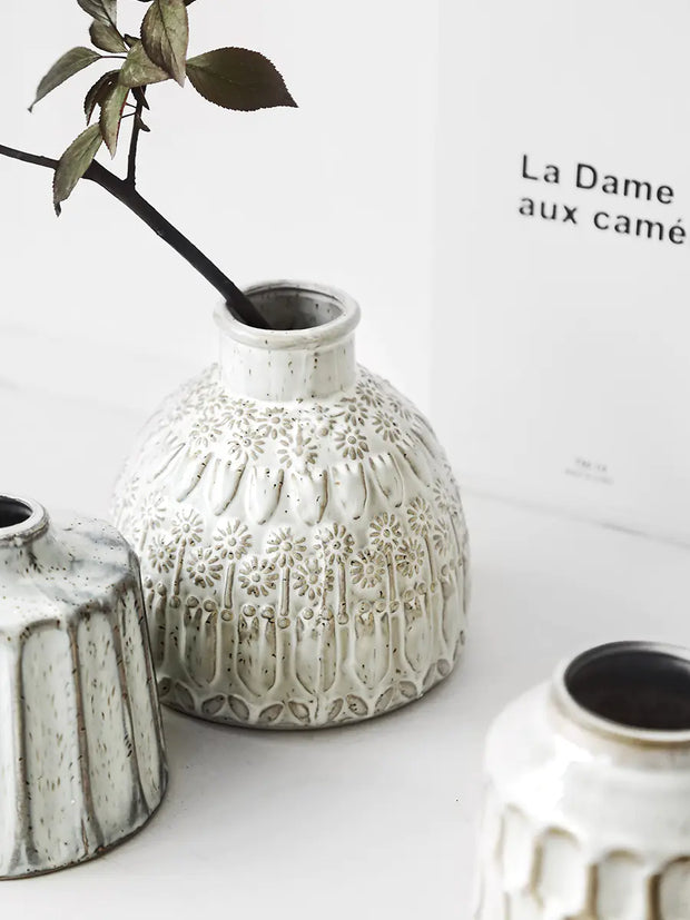 Vase rustique pour fleurs en céramique décoratif avec motif floral élégant pour la maison