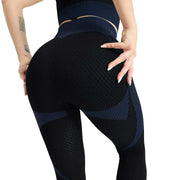 Leggings Beautysky en patchwork noir et bleu, parfaits pour le sport avec un ajustement flatteur