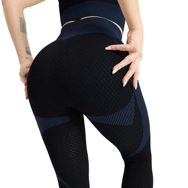 Leggings Beautysky en patchwork noir et bleu, parfaits pour le sport avec un ajustement flatteur