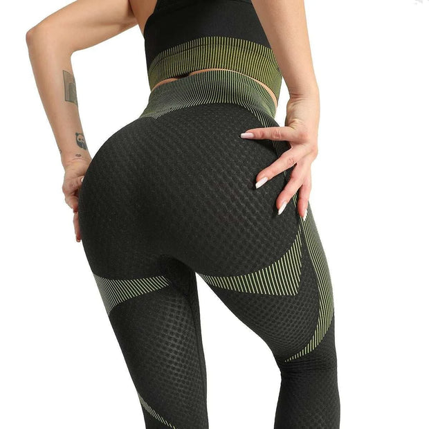 Leggings de sport Beautysky en patchwork noir et vert pour un look moderne et confortable