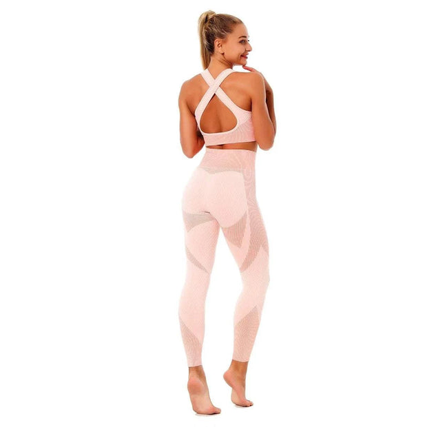 Leggings et haut de sport Beautysky en patchwork rose, parfaits pour les séances d'entraînement confortables.