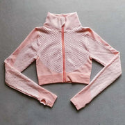 Vêtements de sport patchwork rose à manches longues avec fermeture éclair avant pour un look stylé