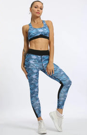Yoga camouflage jumpsuit for women, offering style and comfort in breathable, stretchy fabric.